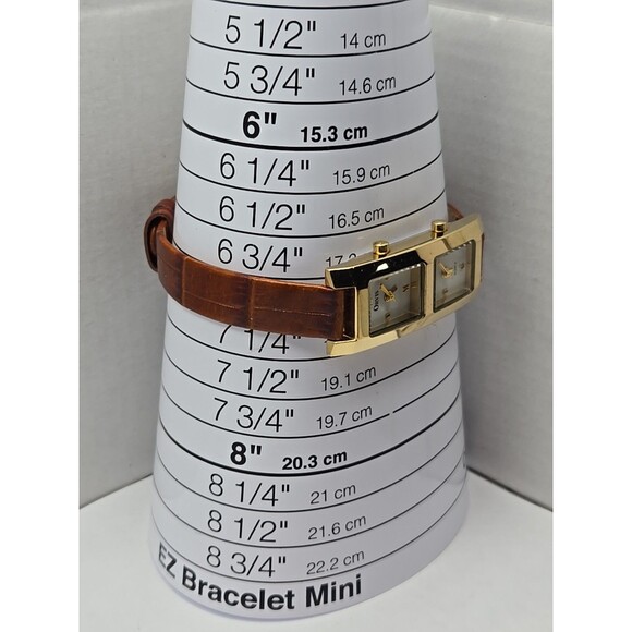 Womens Orvis Dual Time Tank Quartz Watch Gold Tone Brown Leather New Batteries - Picture 7 of 12